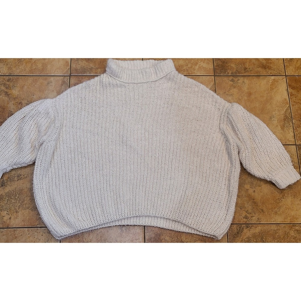 NWT Free People‎ Oversized Cream Chunky Knit Tunic Cowlneck Sweater Sz M